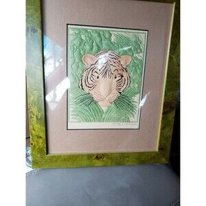 Quilted Handmade Wall Art Wall Plaque Tiger Signed 11.75 x 9.75